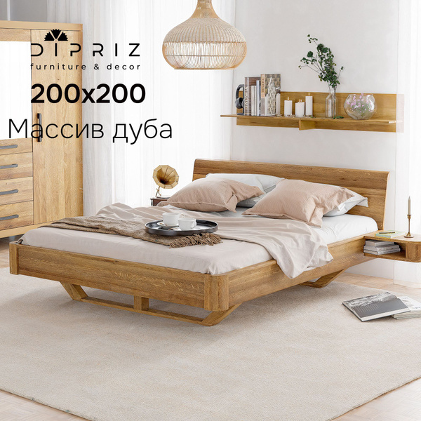 Двуспальная кровать 200х200 Калантея из дерева, натуральный дуб ...