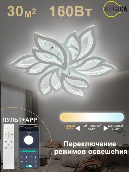 GERGLOW Люстра потолочная светодиодная с пультом, люстра потолочная ...