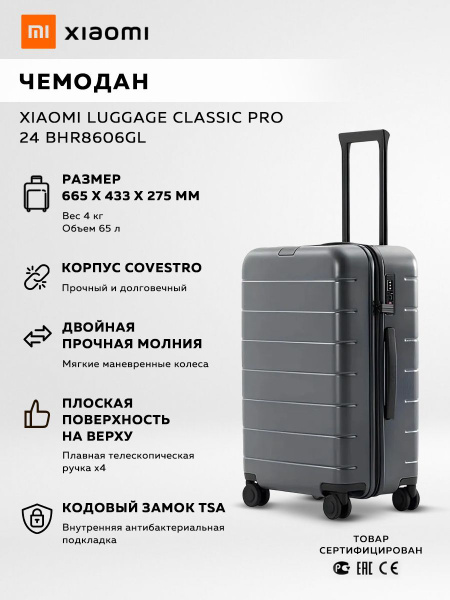 Чемодан Xiaomi Luggage Classic Pro 24 BHR8606GL (Grey) (подарок на ...