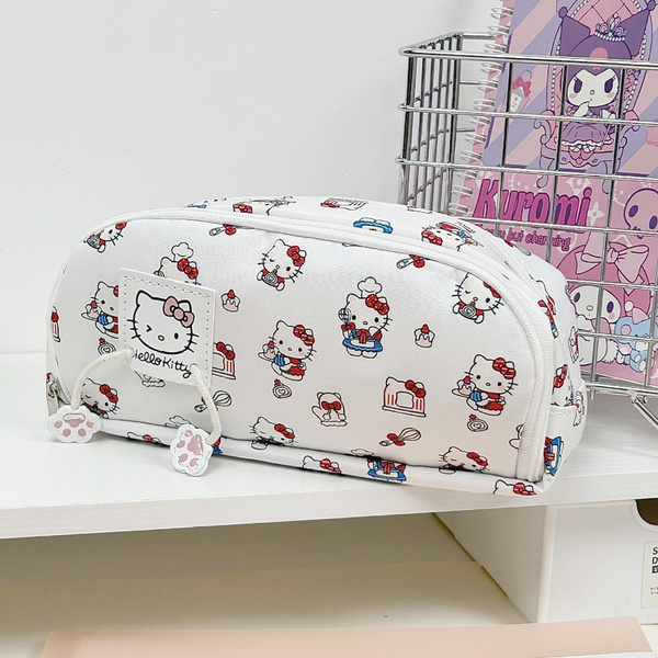 Косметичка вместительная на молнии, белого цвета Hello Kitty / Хелло ...