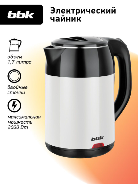 Чайник электрический BBK EK1709P черный/белый, объем 1.7 л, мощность ...
