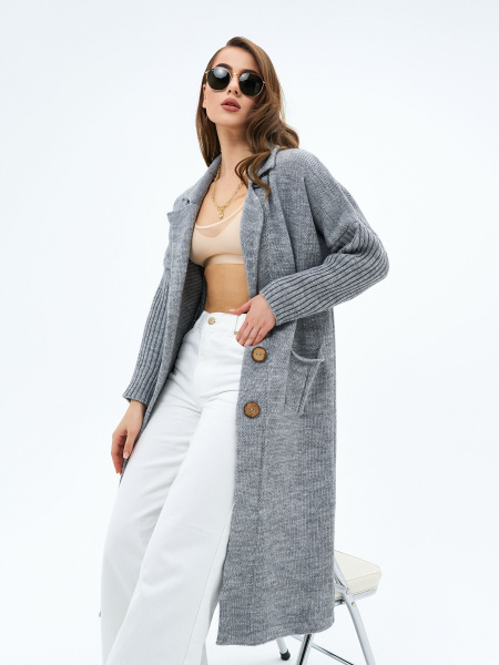 Кардиган Женский DAFFY world серый Акрил, Шерсть, размер 44, 46 ...