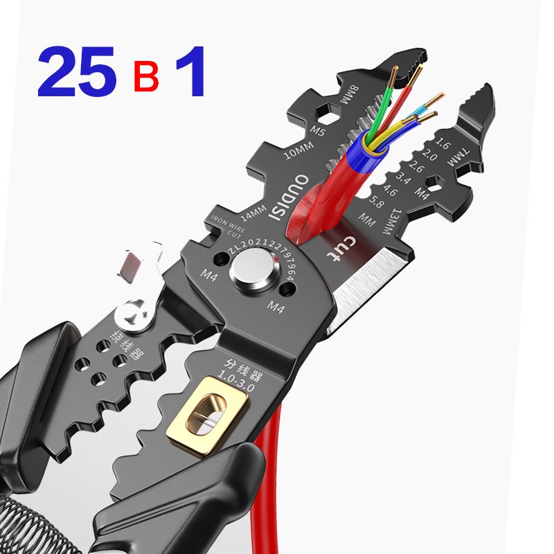 Многофункциональные плоскогубцы 25 в 1 / универсальные клещи электрика / кримпер для опрессовки, стриппер, кабелерез