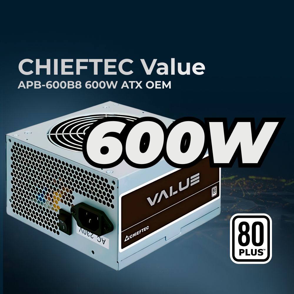 Блок питания для ПК Chieftec Value APB-600B8 (ATX 2.3, 600W, 80 PLUS, Active PFC, 120mm fan) OEM