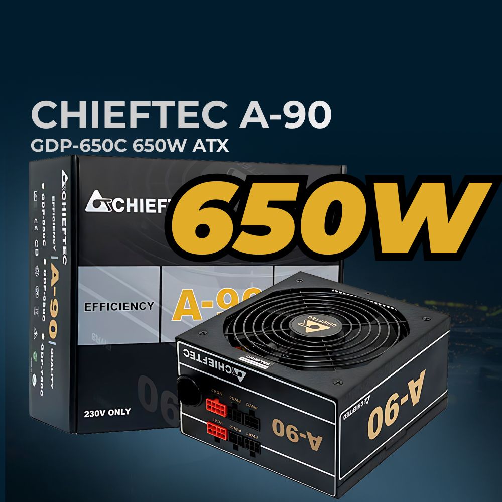 БлокпитаниядляПКChieftecA-90GDP-650C(ATX2.3,650W,>90efficiency,ActivePFC,140mmfan,CableManagement)Retail