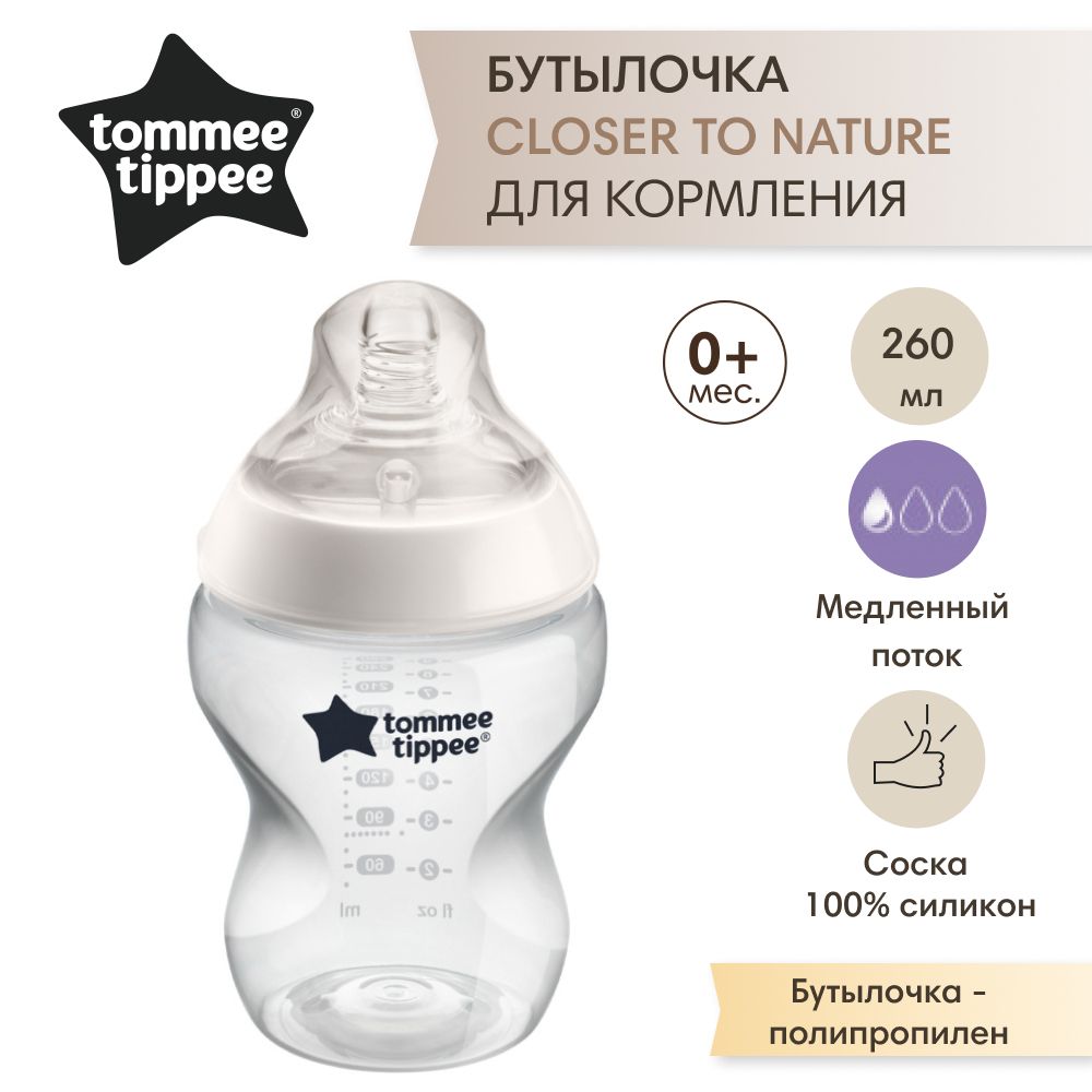 Tommee Tippee бутылочка для кормления Closer to nature, 260 мл., 0+