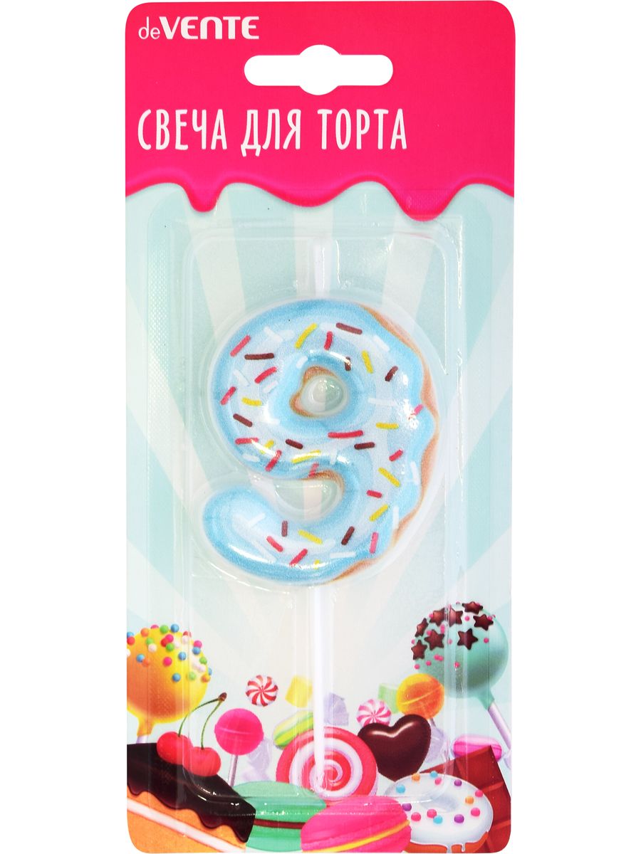 Свеча-цифрадлятортаDonut5,9x4,4*1,0смцифра9с3Dдекором