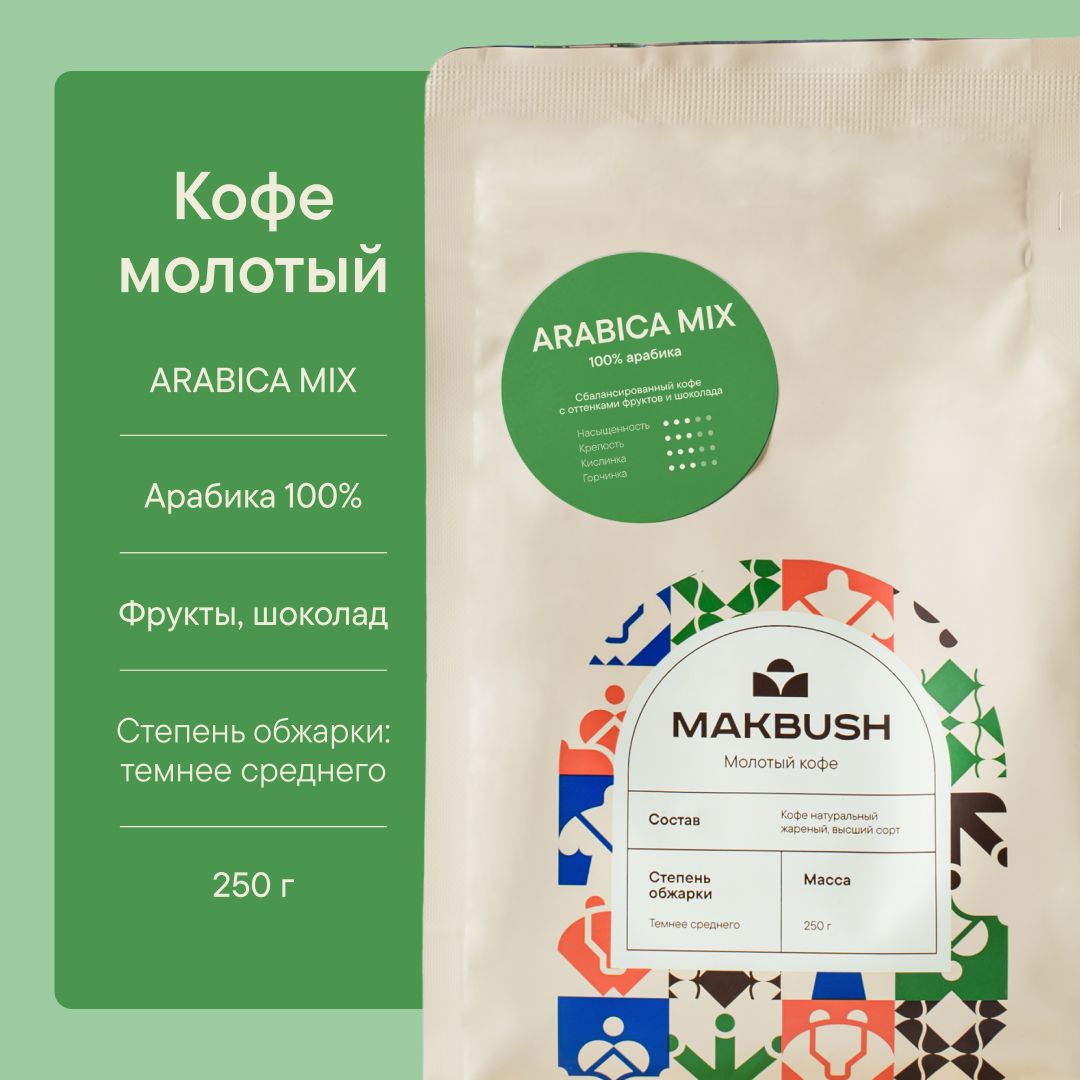 Кофе молотый MakBush ARABICA MIX 250 г, Арабика 100%, свежеобжаренный, средний помол