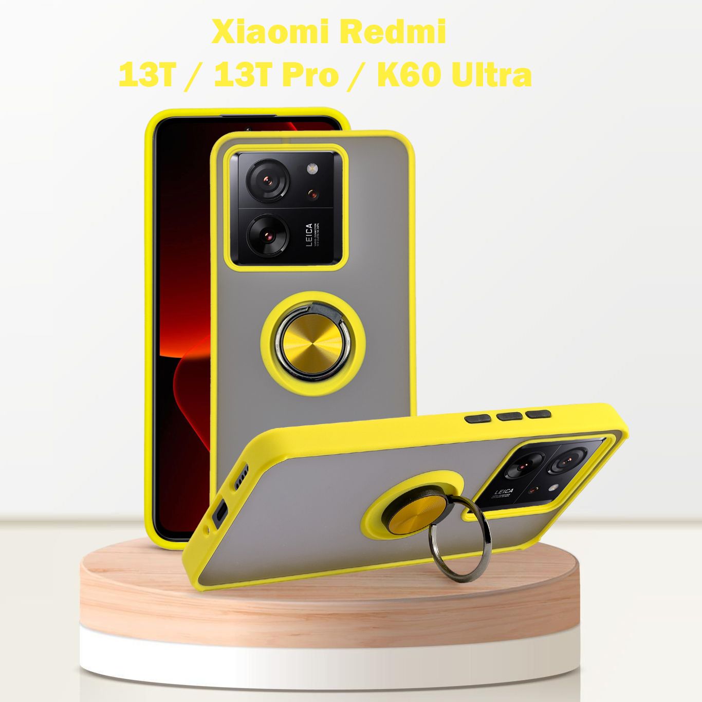 ЧехолдляXiaomi13T/13TPro/RedmiK60Ultra,скольцом,подставка,желтый