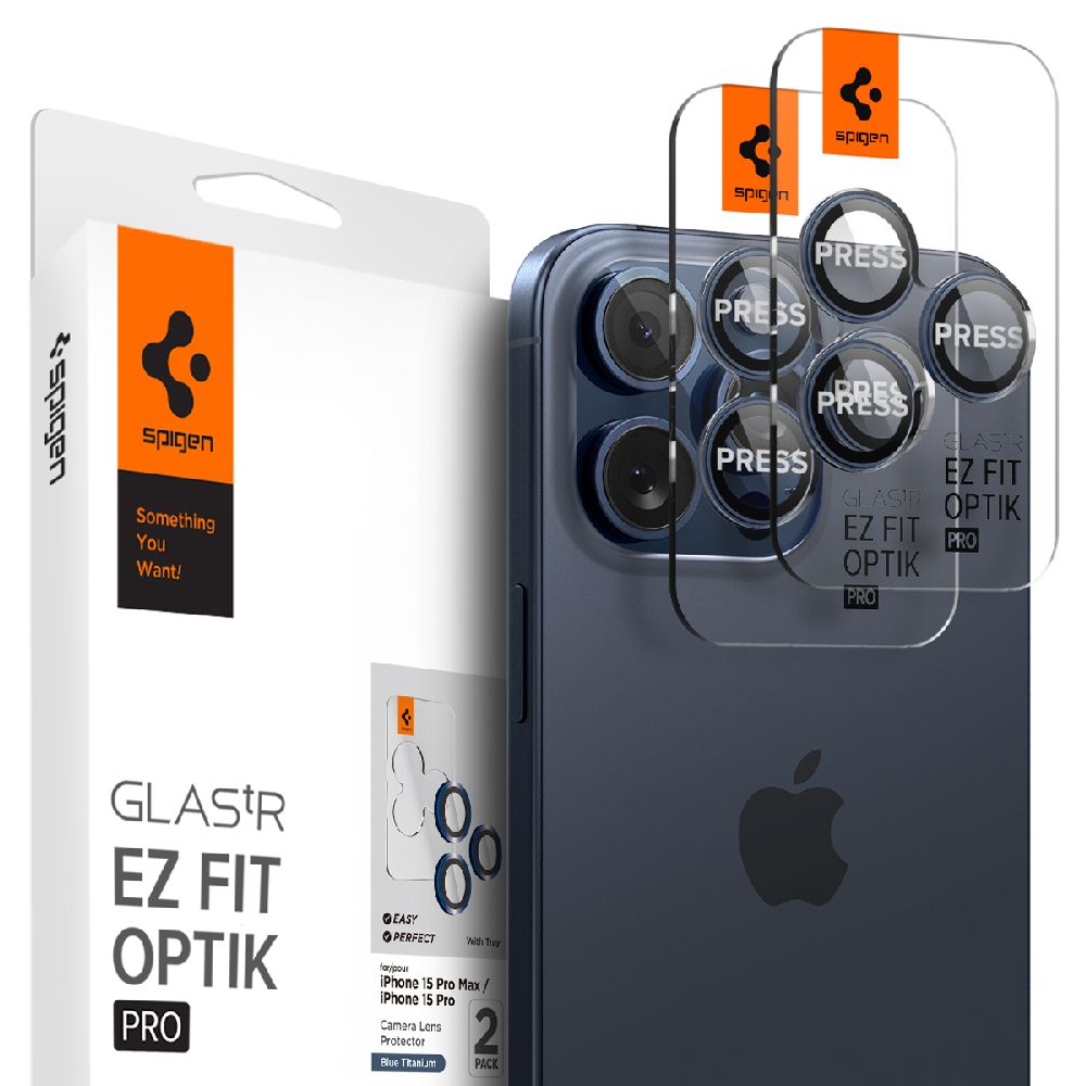 ЗащитноестеклодлякамерыSPIGENдляiPhone15Pro/15ProMaxGlasstREZFitOptikProСиний2штAGL07164