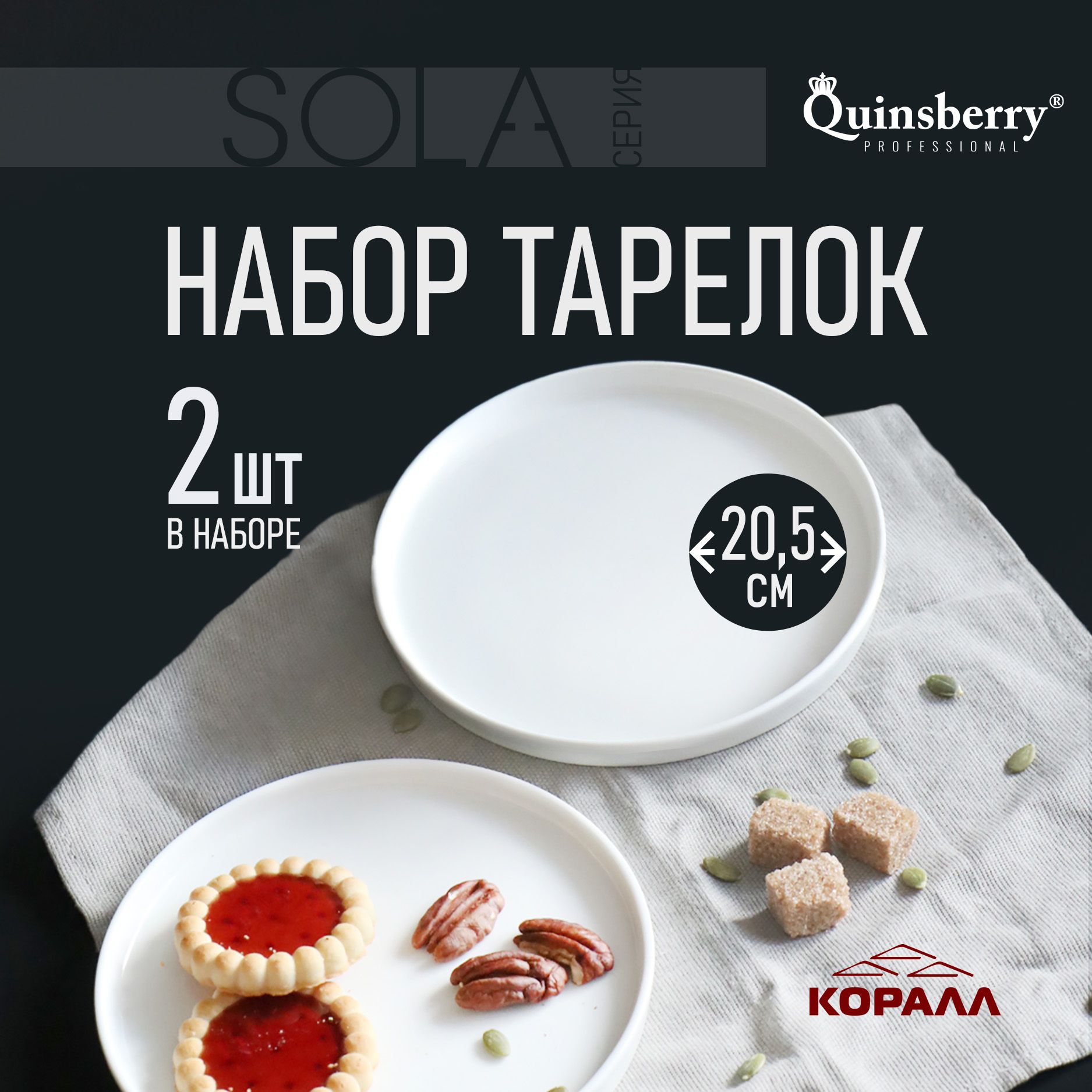 Тарелки набор из 2 шт. обеденные белые круглые с бортом 20.5 см Sola фарфор