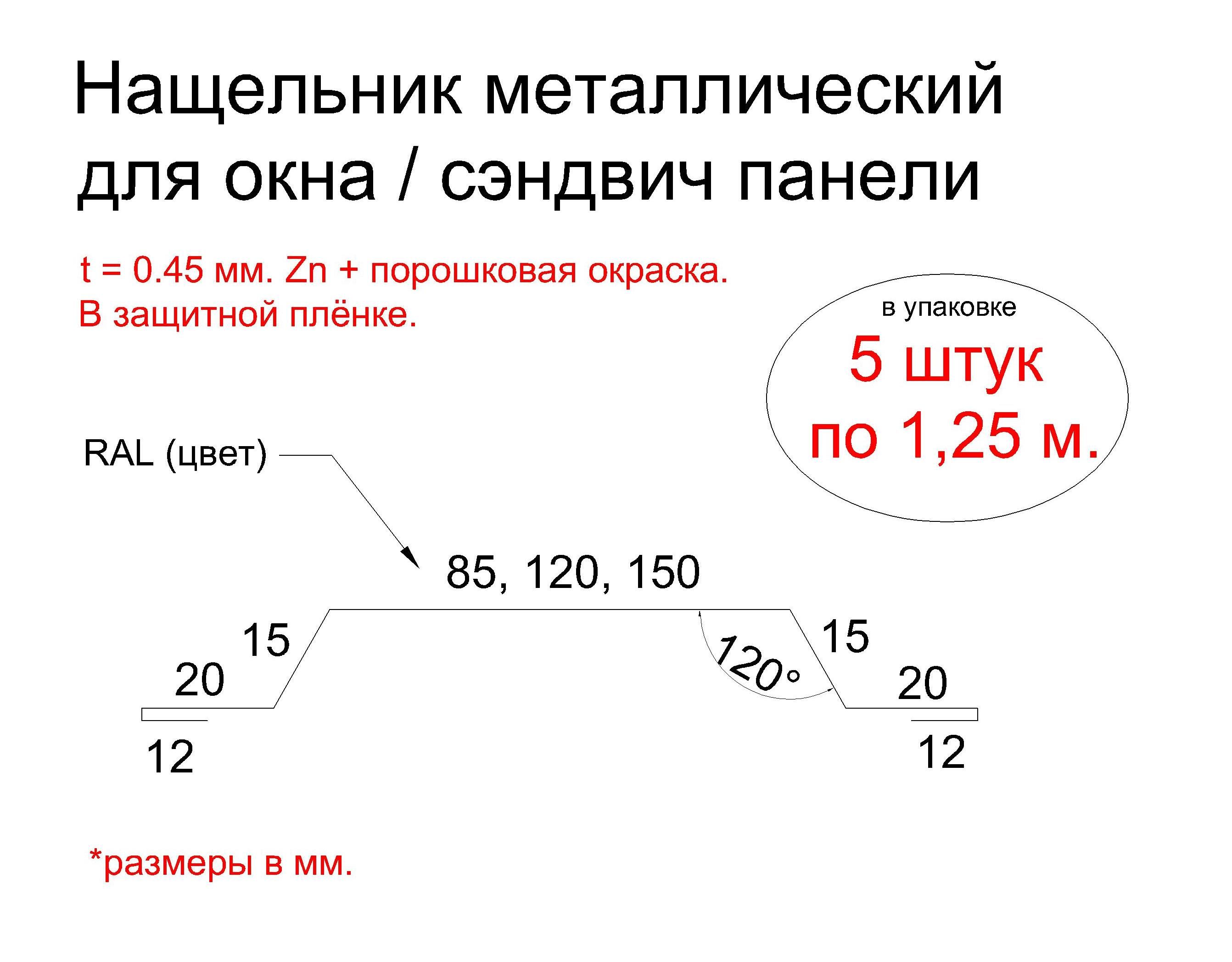 Нащельникдлясэндвичпанелей(окна,стыкпанелей),металлический,5штукх1250мм.