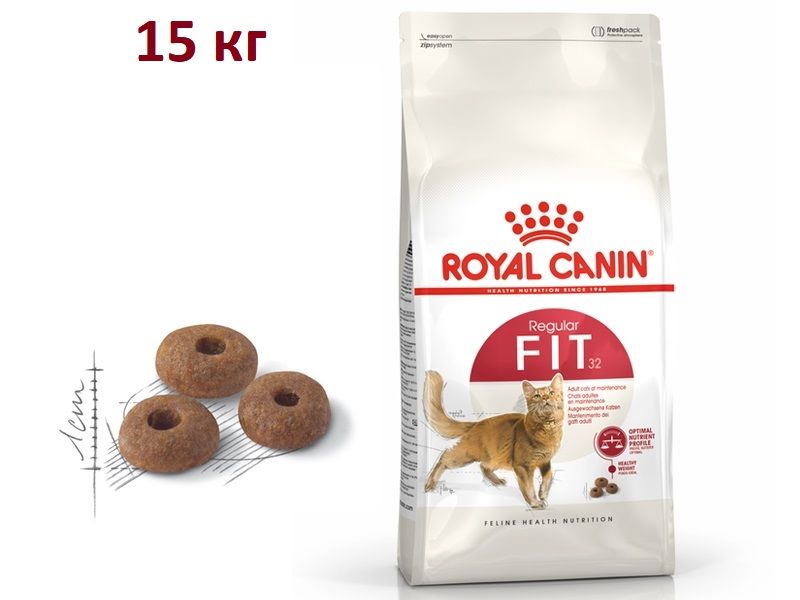 Как выглядит корм для котов Корм для кошек сухой Royal Canin Fit 32 для взрослых, с птицей 15 кг - купить с 