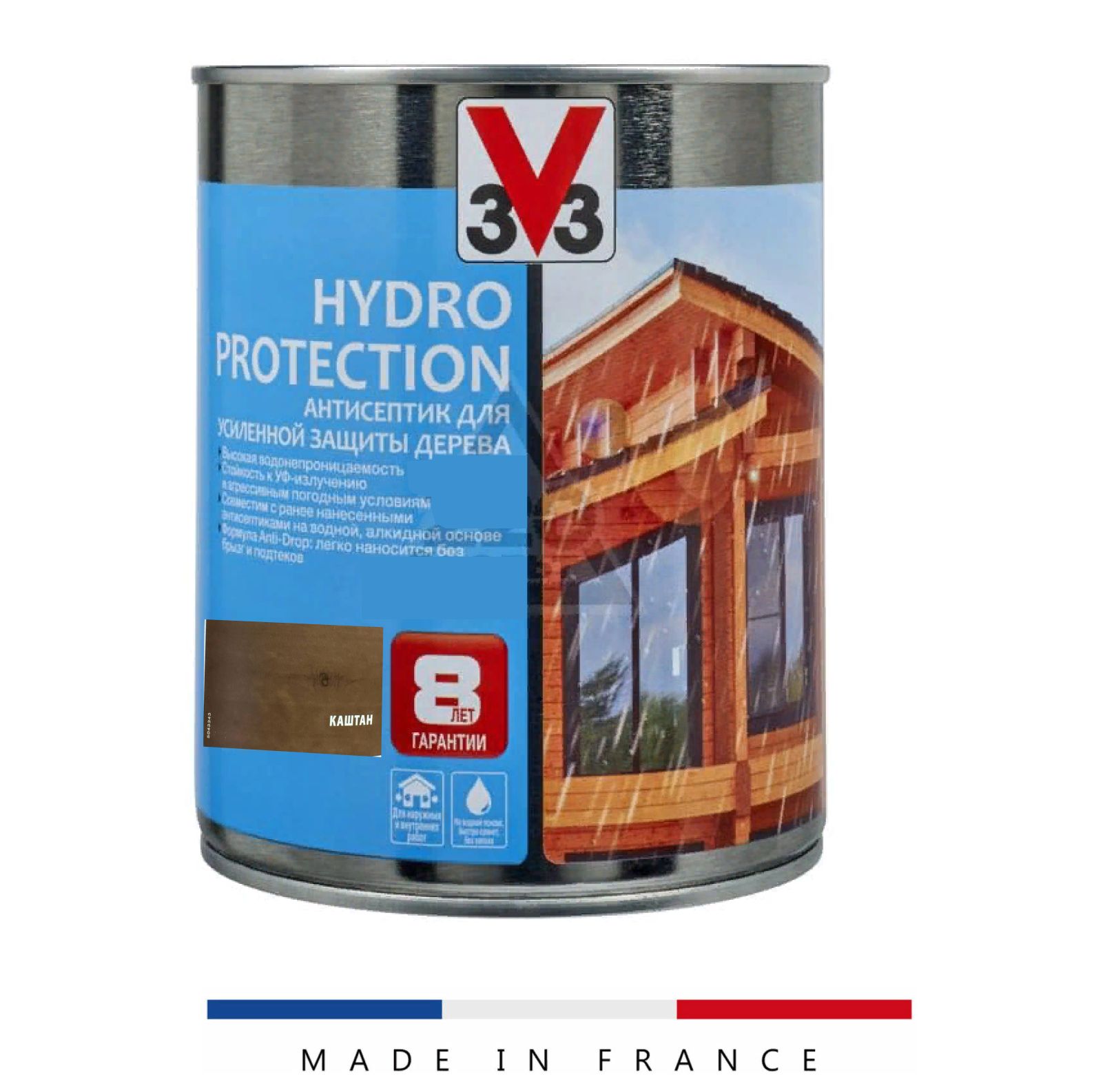 Антисептик на водной основе для дерева V33 HYDRO PROTECTION Каштан 0,9л