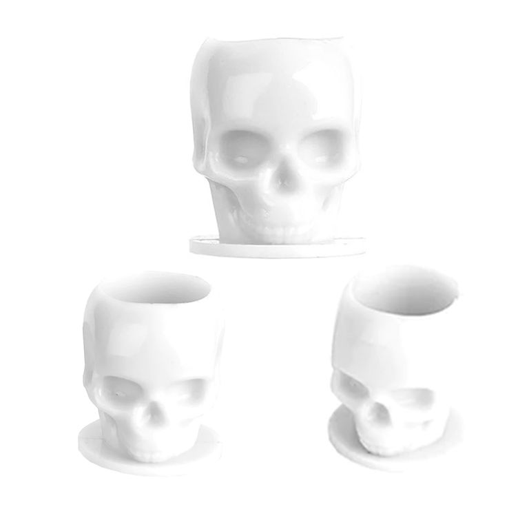 Колпачки под тату краску в виде черепа, eмкости для пигментов Skull Ink Cup White, 50 штук