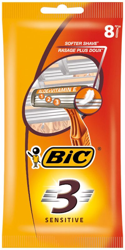 Бритва одноразовая мужская BIC 3 Sensitive 3 лезвия с увлажняющей полоской, 8шт