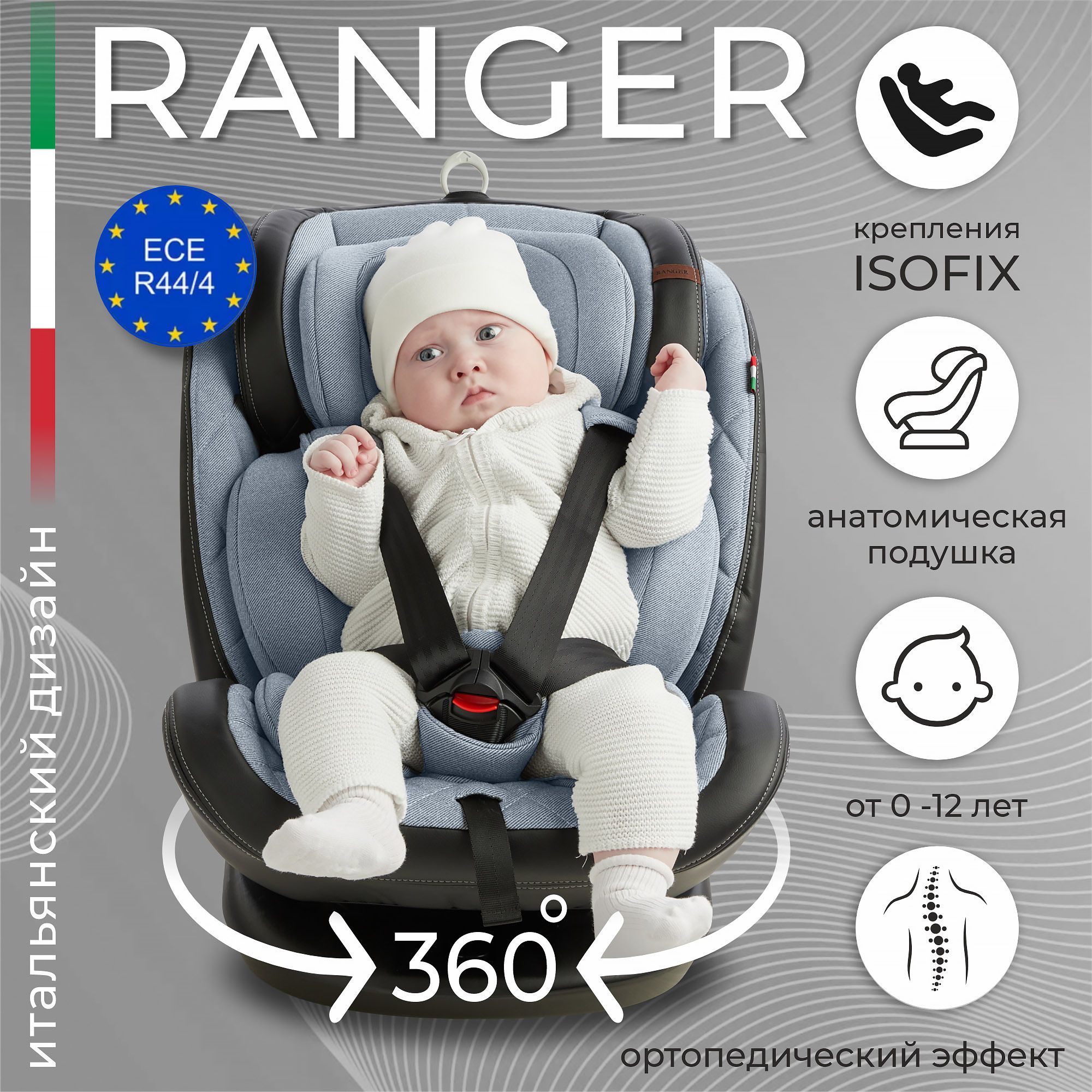 Sweet Baby Ranger Grey Автокресло детское растущее с поворотной базой 360  Isofix, 0-36 кг от 0 до 12 лет - купить с доставкой по выгодным ценам в  интернет-магазине OZON (1181368901)