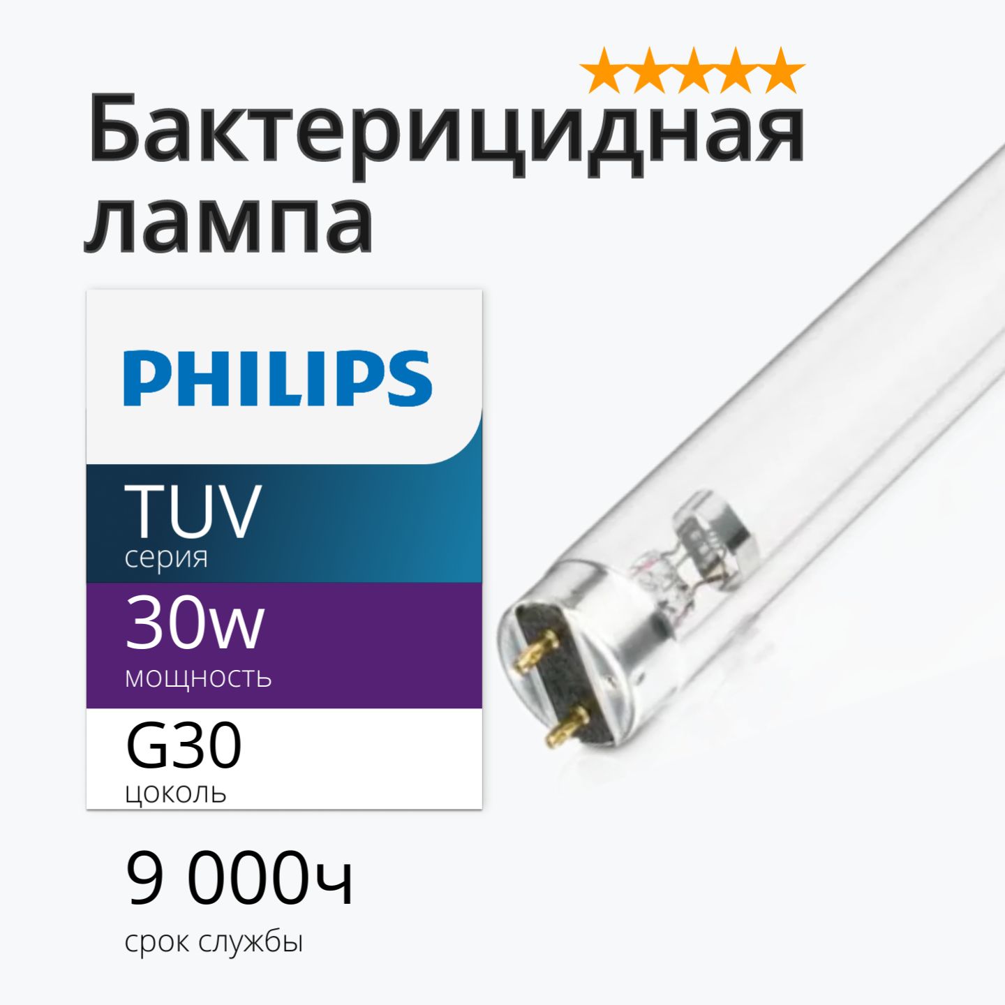 Лампа бактерицидная ультрафиолетовая Philips TUV 30W G13 (ДБ 30) без озона  - купить с доставкой по выгодным ценам в интернет-магазине OZON (595856199)