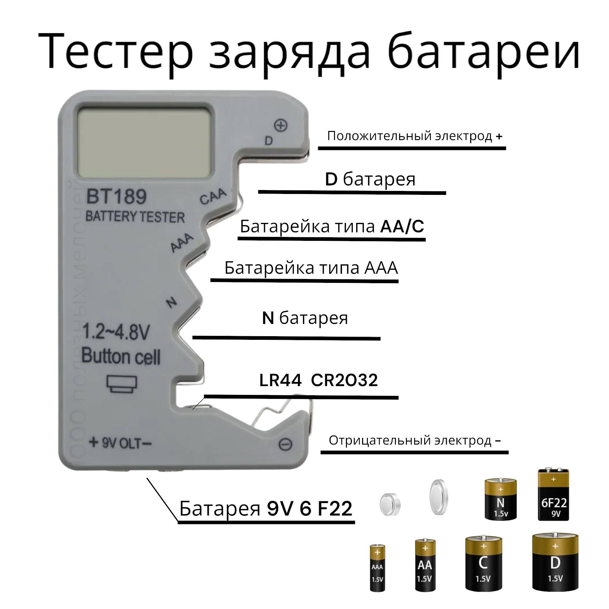 Цифровой тестер батареек и аккумуляторов, серый, Измеритель напряжения, емкости батарейки с цифровым дисплеем