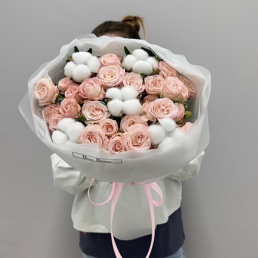 Boom Bouquet Кустовая роза, Хлопок, цвет светло-розовый,  11 шт