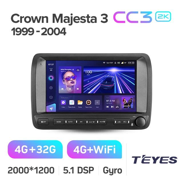 МагнитолаToyotaCrownMajesta3S1701999-2004TeyesCC32K4/32GB,штатнаямагнитола,8-миядерныйпроцессор,QLEDэкран,2DSP,4G,Wi-Fi,2DIN