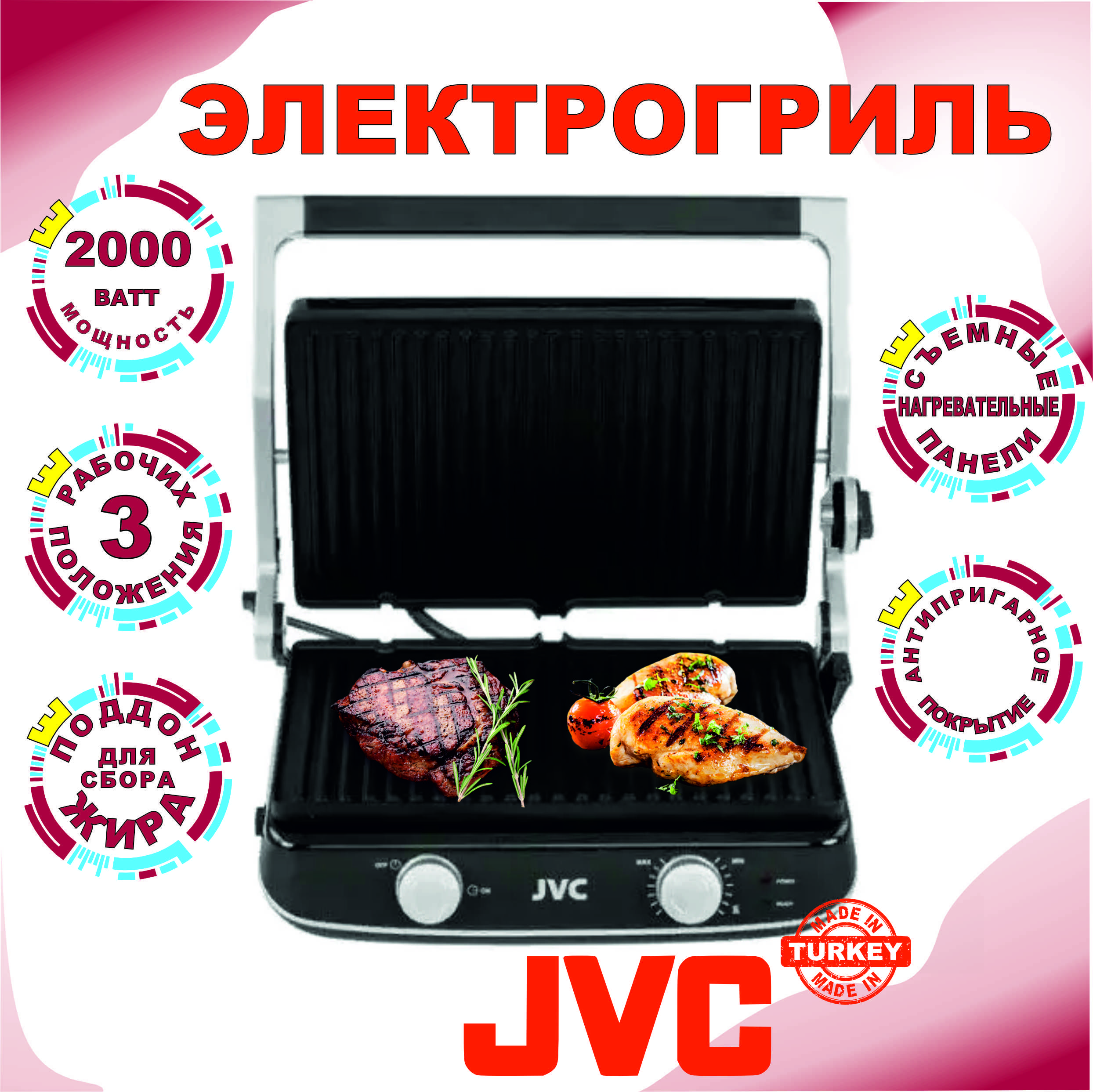 Гриль электрический JVC со съемными панелями