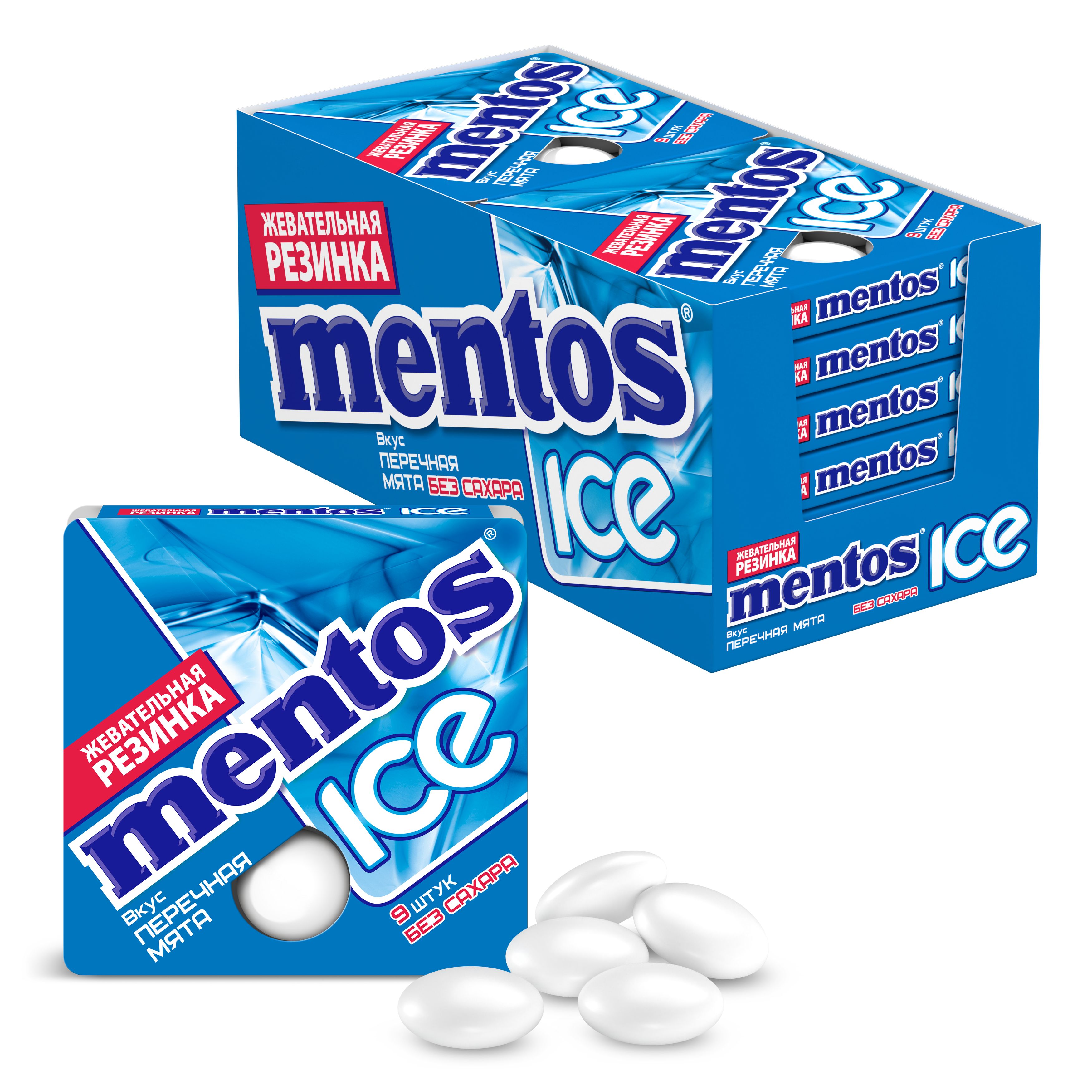 Жевательная резинка Mentos ICE вкус Перечная Мята, 12 шт по 12,9 г