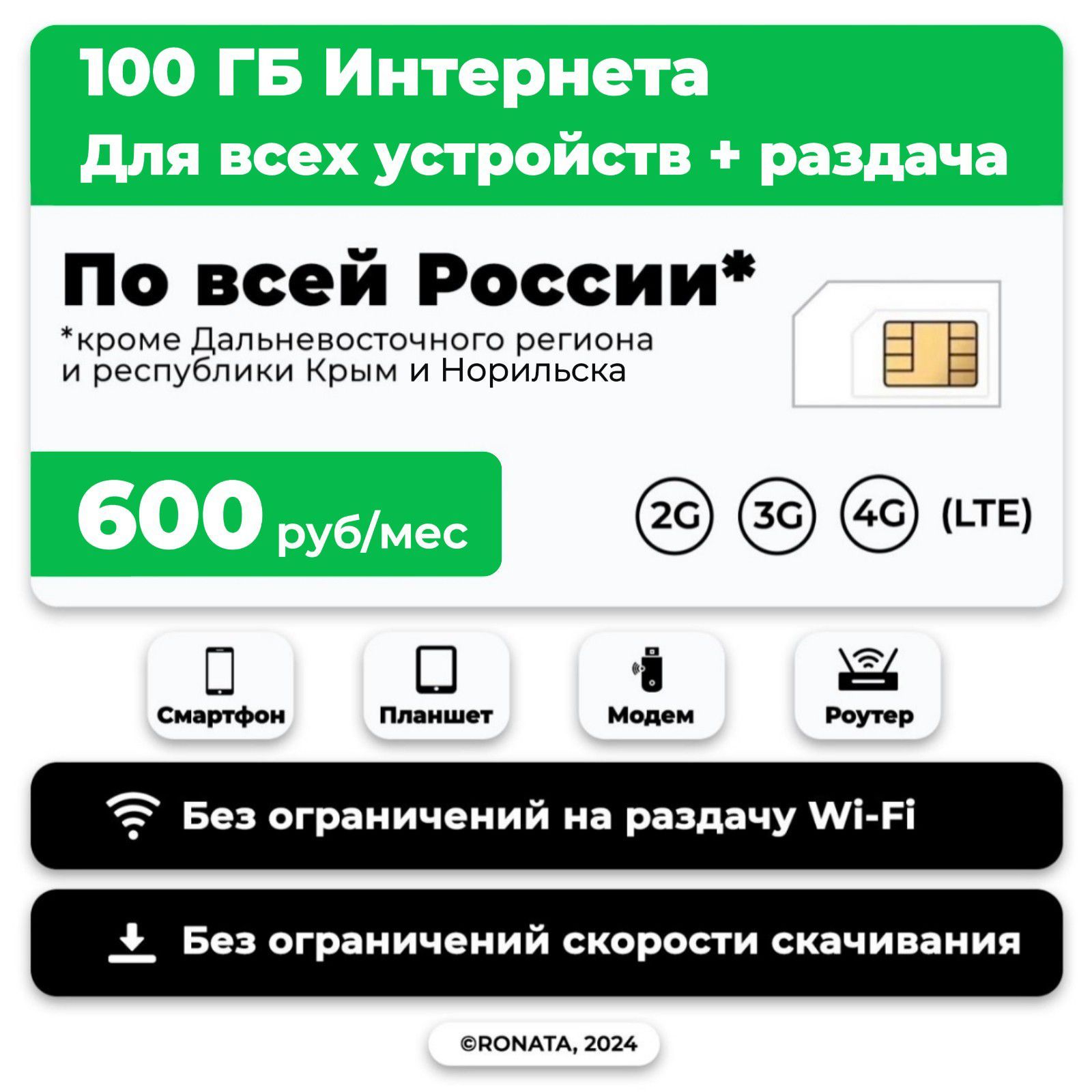 SIMкартасинтернетом100гбза600руб/мес(модемы,роутеры,планшеты)