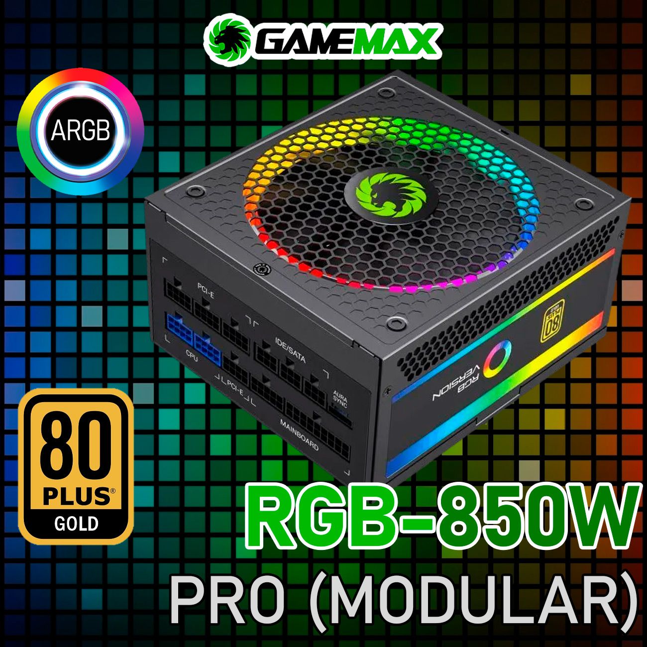 БлокпитанияATX850WGameMaxRGB-850PRO(Черный850WGold140мм20+4pin2*4+4pin(CPU)3*6+2pin(PCI-E)8*SATA3*MOLEX)