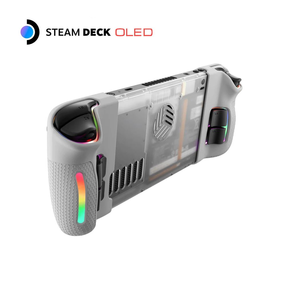 Прозрачная задняя панель JSAUX для Steam Deck OLED, c RGB, грипами, радиатором охлаждения и вентиляционными отверстиями - PC0106C