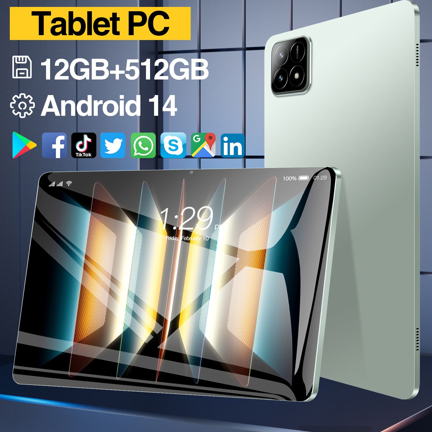 Планшет Pad6S Pro 12,9" Клавиатура Bluetooth + Адаптер + зарядная линия + защитная пленка Емкость аккумулятора 12000 мАч Системы Android 14.0, 12.9" 512 ГБ/512 ГБ, зеленый