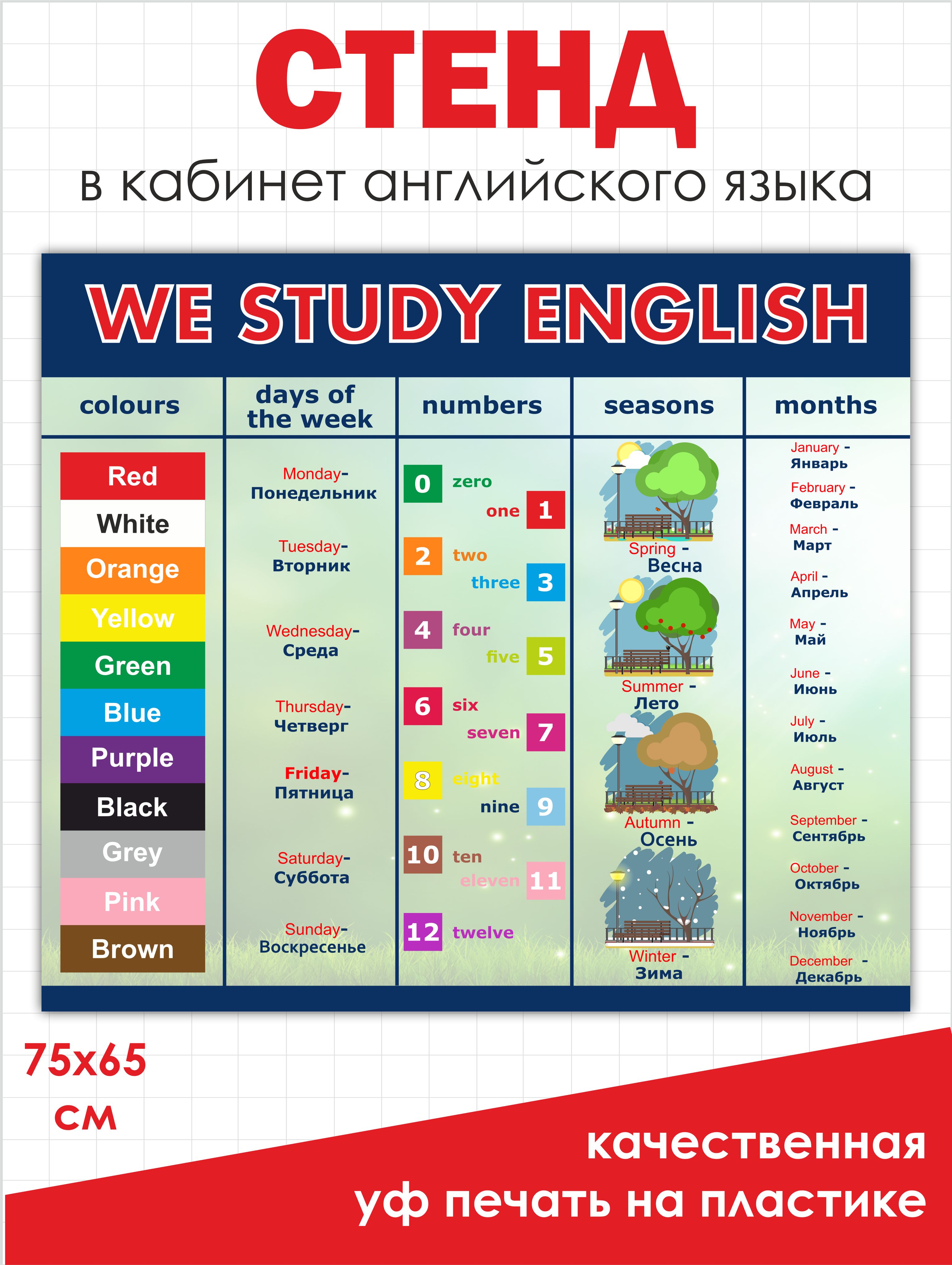 Стенд Мы изучаем Английский в кабинет английского языка для школы 750х650мм