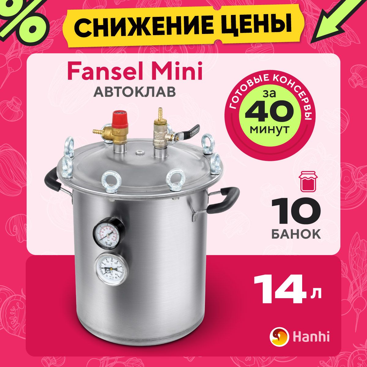 Автоклав для домашнего консервирования паровой Fansel Mini 14л /  консерватор для тушенки Фансел Мини - купить с доставкой по выгодным ценам  в интернет-магазине OZON (303202416)