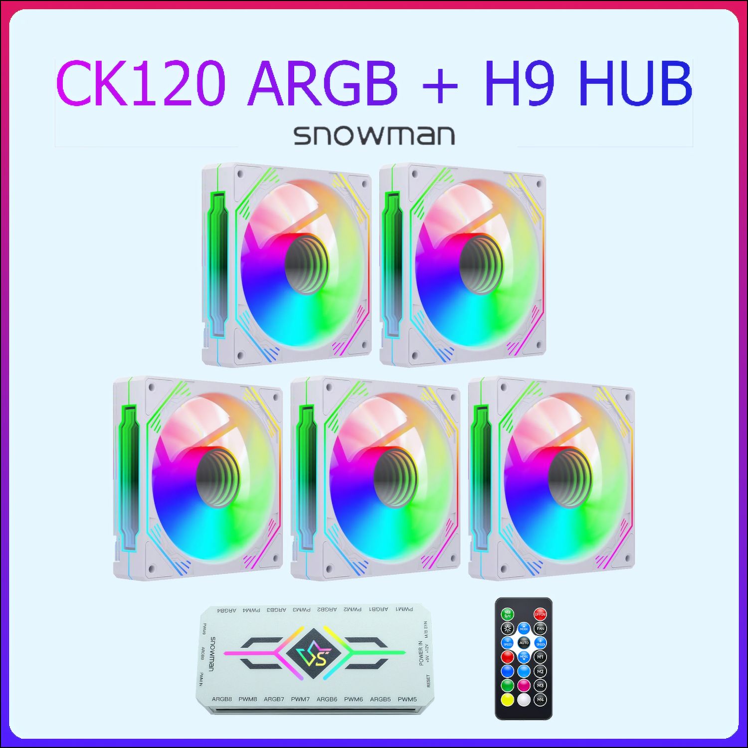 Комплектвентиляторов5штSnowmanCK120-WT-ARGB+контроллер