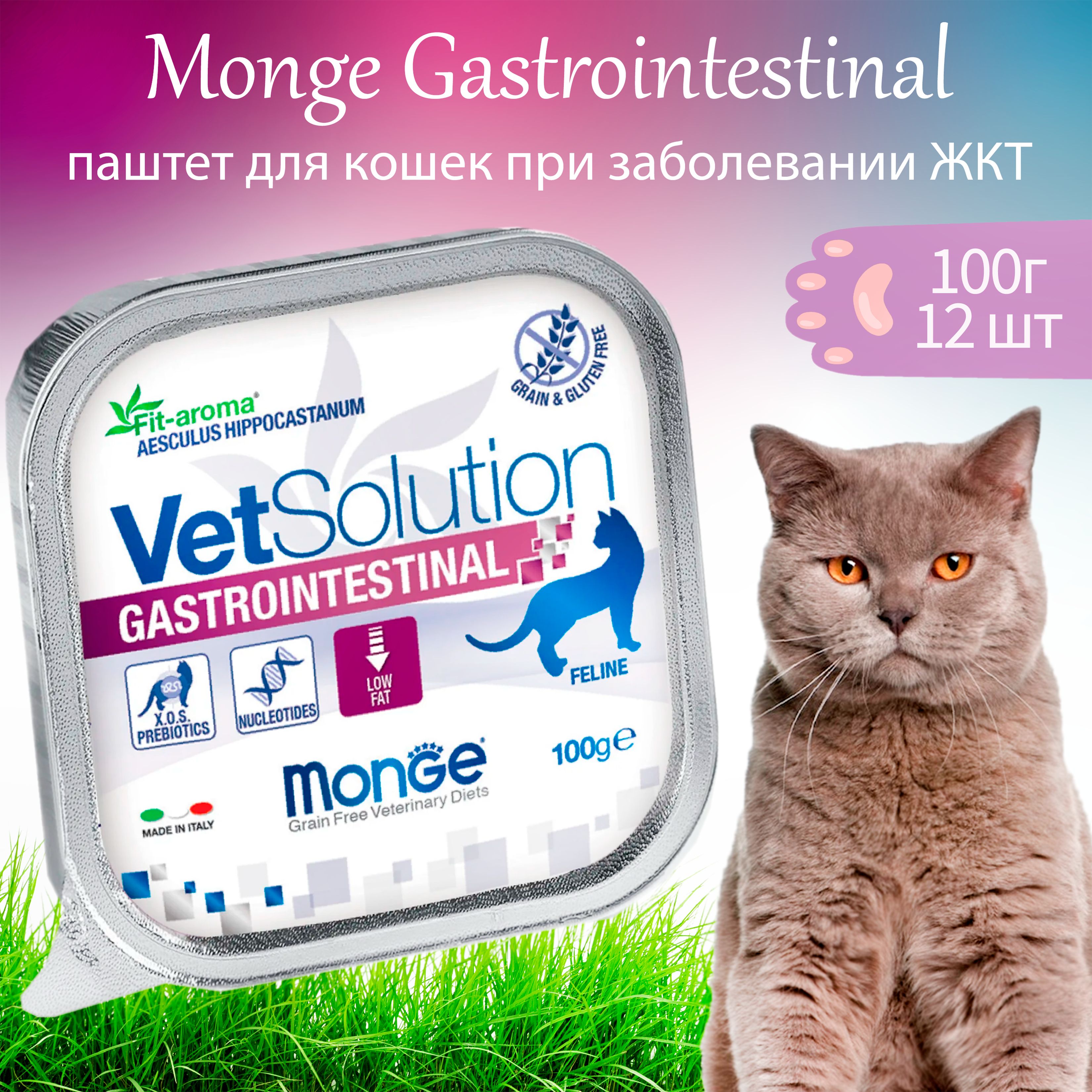 MongeVetSolutionCatGastrointestinal100г*12штвлажныйкормдлякошекпризаболеванияхЖКТ