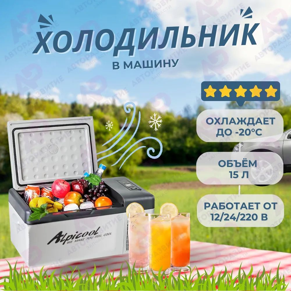 Холодильник переносной Alpicool C15 компрессорный / Морозильник в автомобиль Альпикул с внутренним объемом 15 л 12/24/220 Вольт для дачи и путешествий купить на OZON по низкой цене (1249266167)