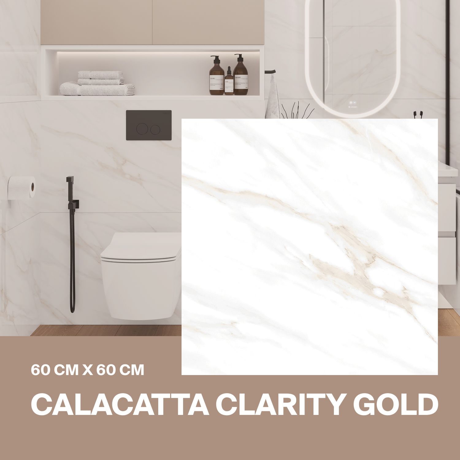 Керамогранит Ceradim Calacatta Clarity Gold белый 60х60 Полированный, уп. 1.44 м2. (4 плитки)