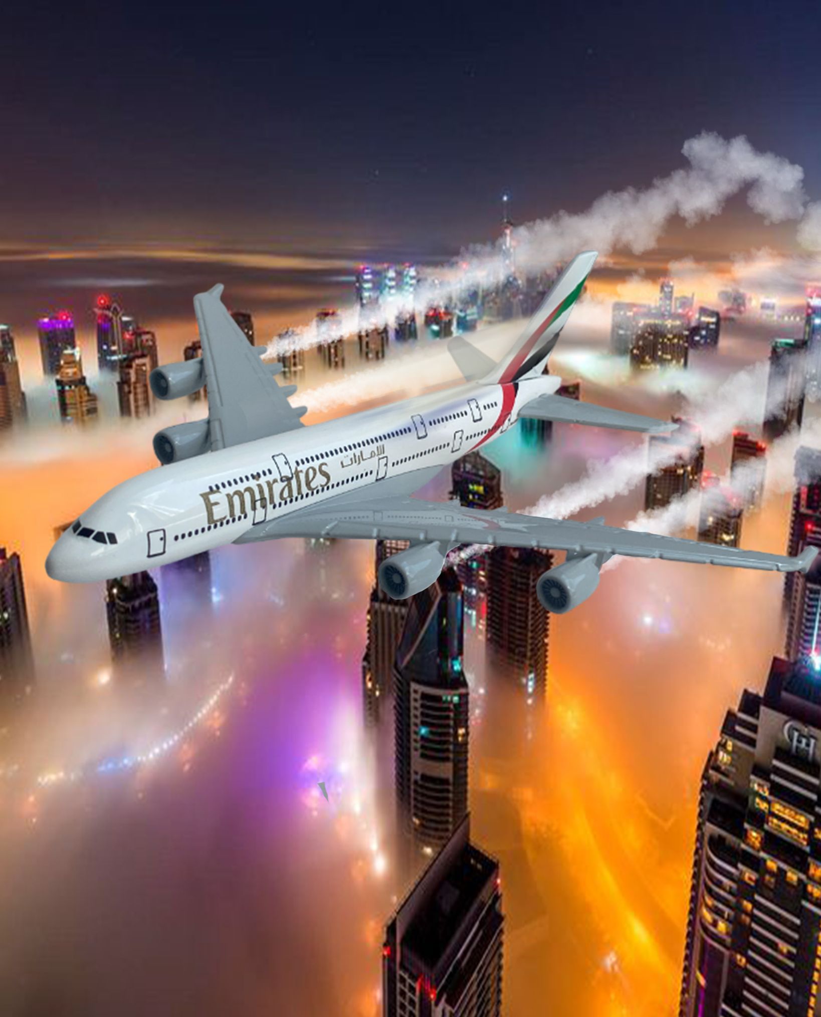 Модель самолета металлическая Airbus A380 / Emirates - 15 см.