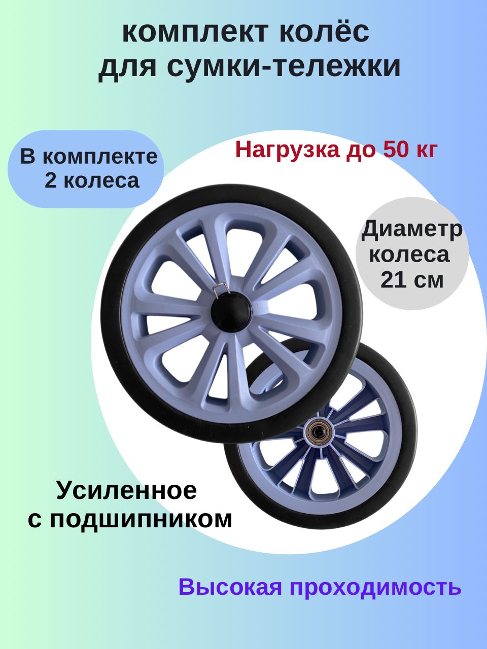 Колесо для тележки 210 мм. С подшипником. Комплект из 2-х штук ...