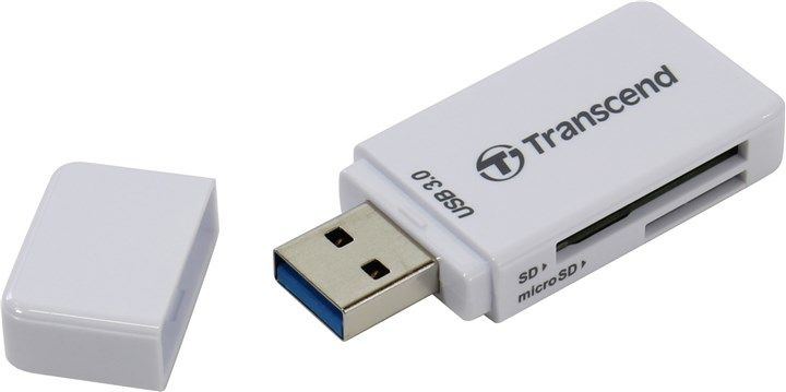 Картридер внешний Transcend RDF5, SD/microSD, USB 3.0, белый (TS-RDF5W)