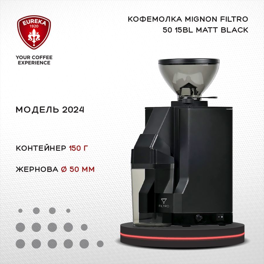 КофемолкаEurekaMignonFiltro5015BL2024MattBlack,электрическаяпрофессиональнаяжерноваядлядомаикофейни