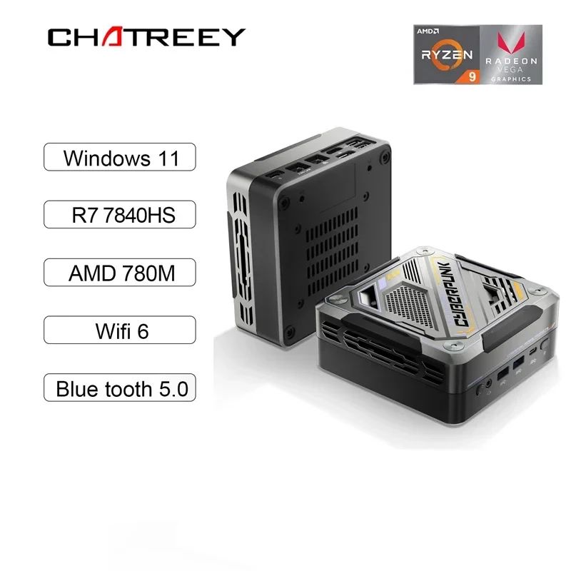 ChatreeyМини-ПКAN3(AMDRyzen77840HS,RAM16ГБ,SSD2000ГБ,AMDRadeon780M,Windows11Home),серый