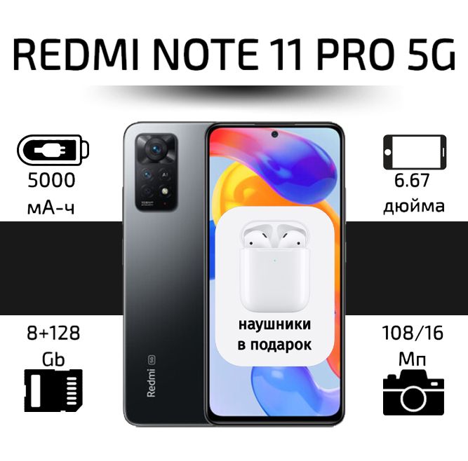 RedmiСмартфонNote11Pro5GGlobal8/128ГБ,черный