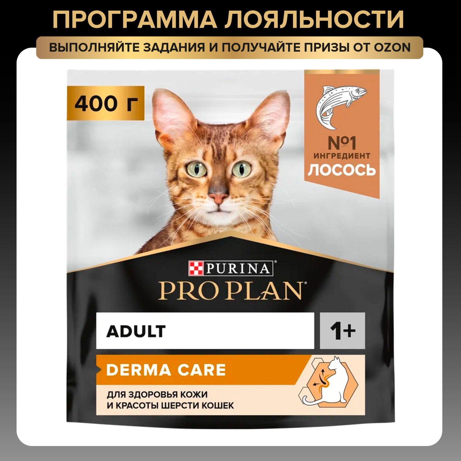 Сухой корм PRO PLAN® DERMA CARE для кошек для здоровья кожи и красоты шерсти с лососем 400 г