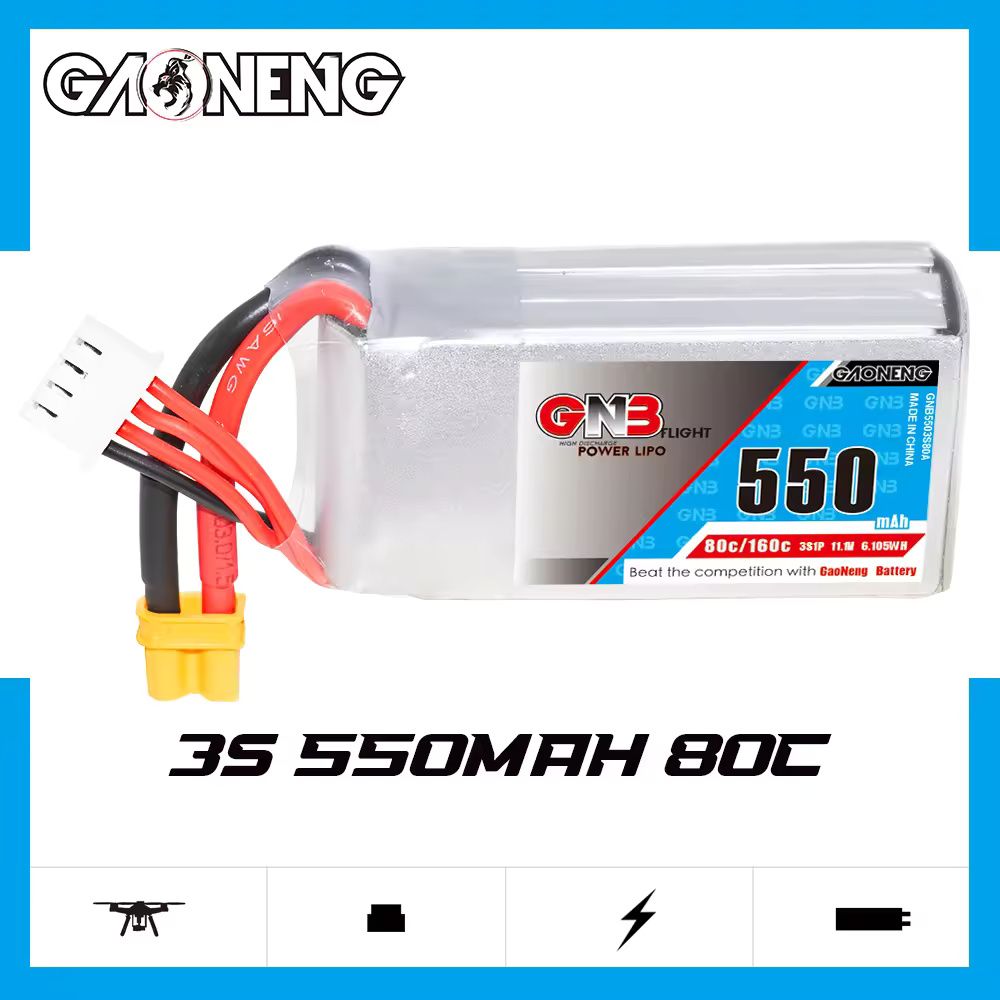 Аккумулятор Li-po GNB 550mah 3S1P 11.1V 80C 17x31x58mm XT30