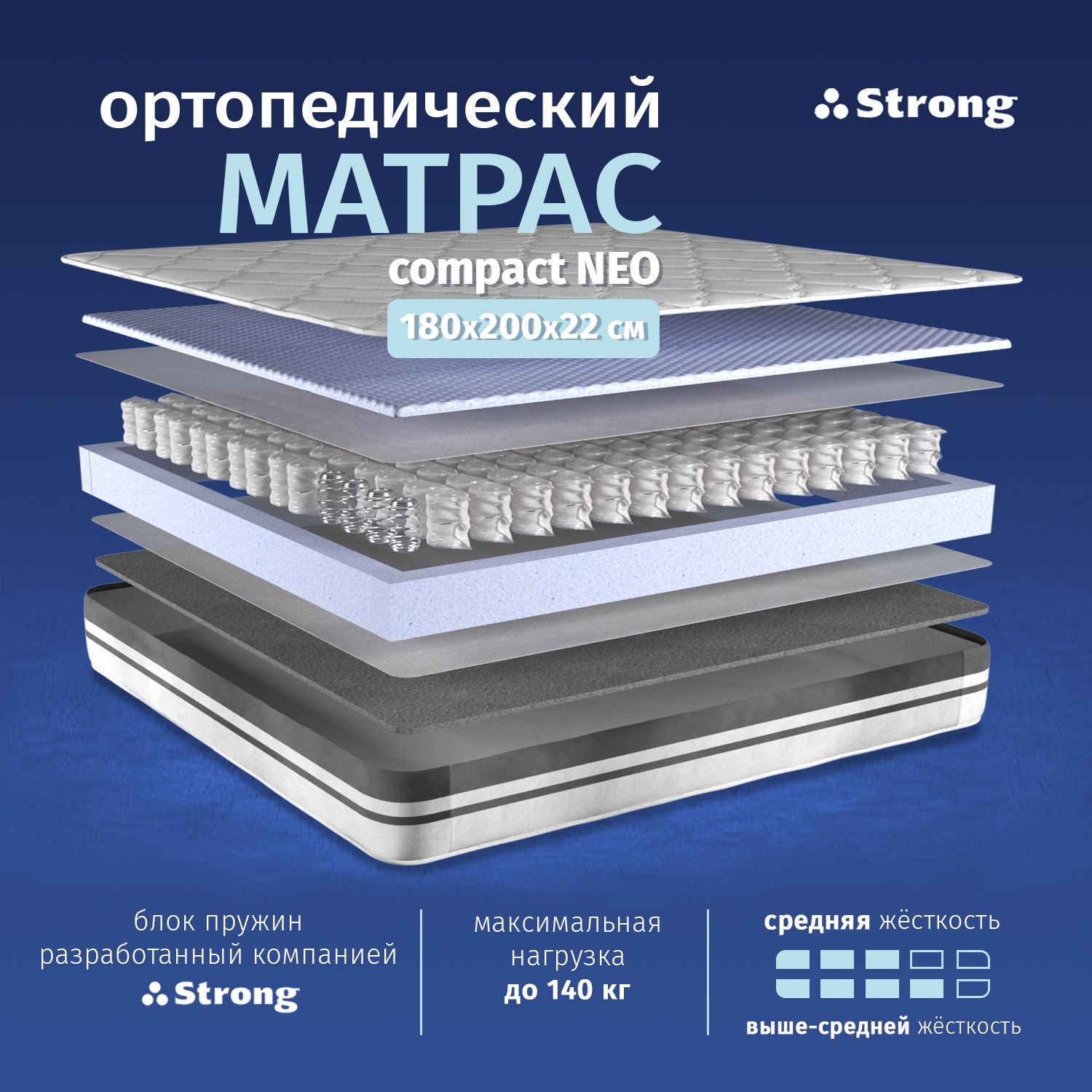 ОртопедическийматрасCompactNEO,Strong,180х200см.,пружинный