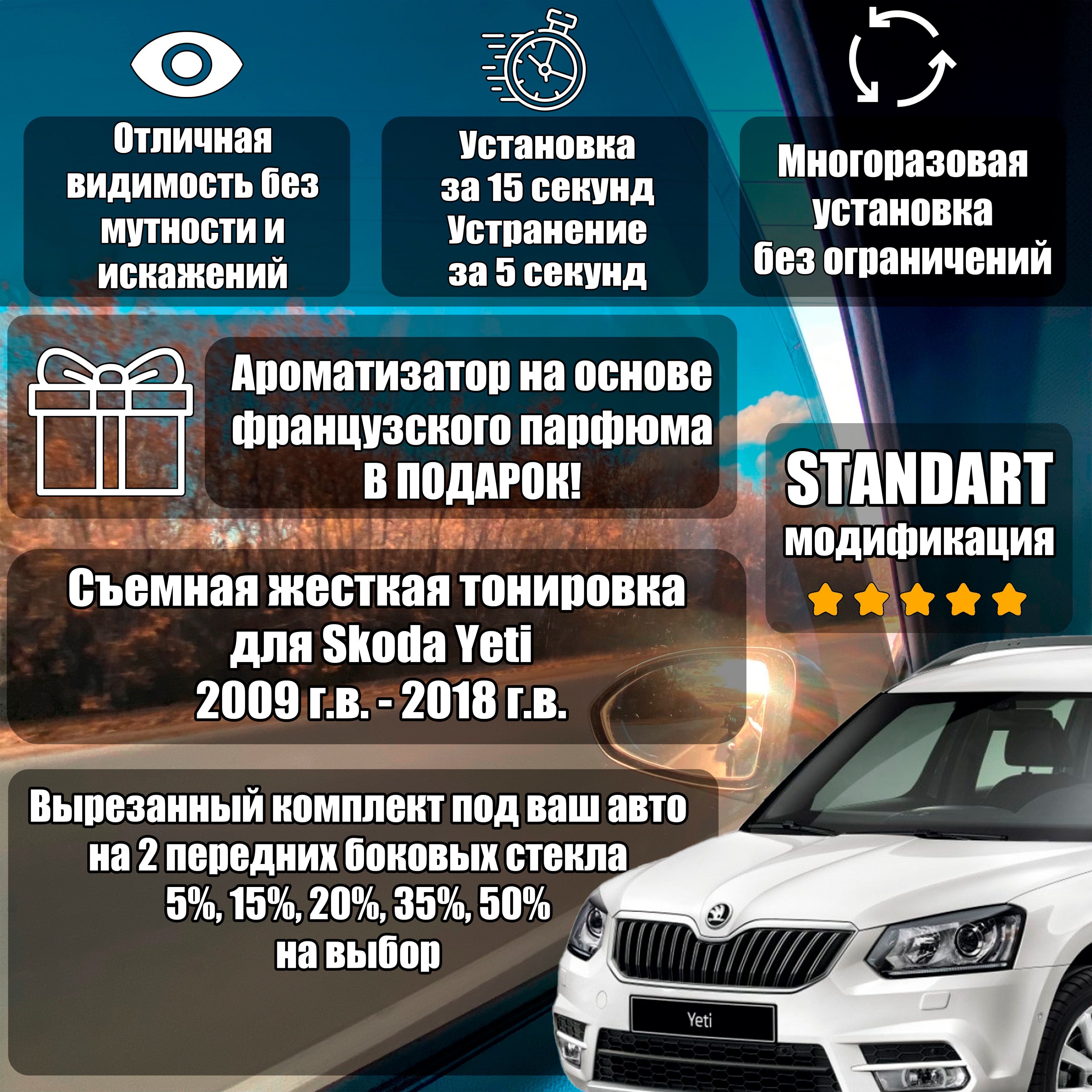 LION TONER / Жесткая тонировка для Skoda Yeti (2009-2018) (5L) 15%/Съемная тонировка йети/шкода йети 15%