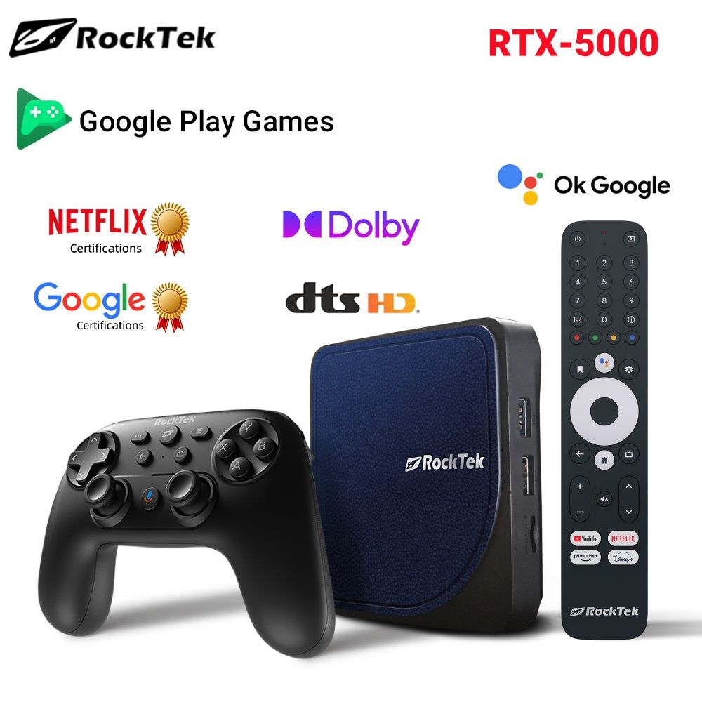 СмартТВприставкаRockTekRTX5000игроваяприставкаGoogle&Netflixсертификация