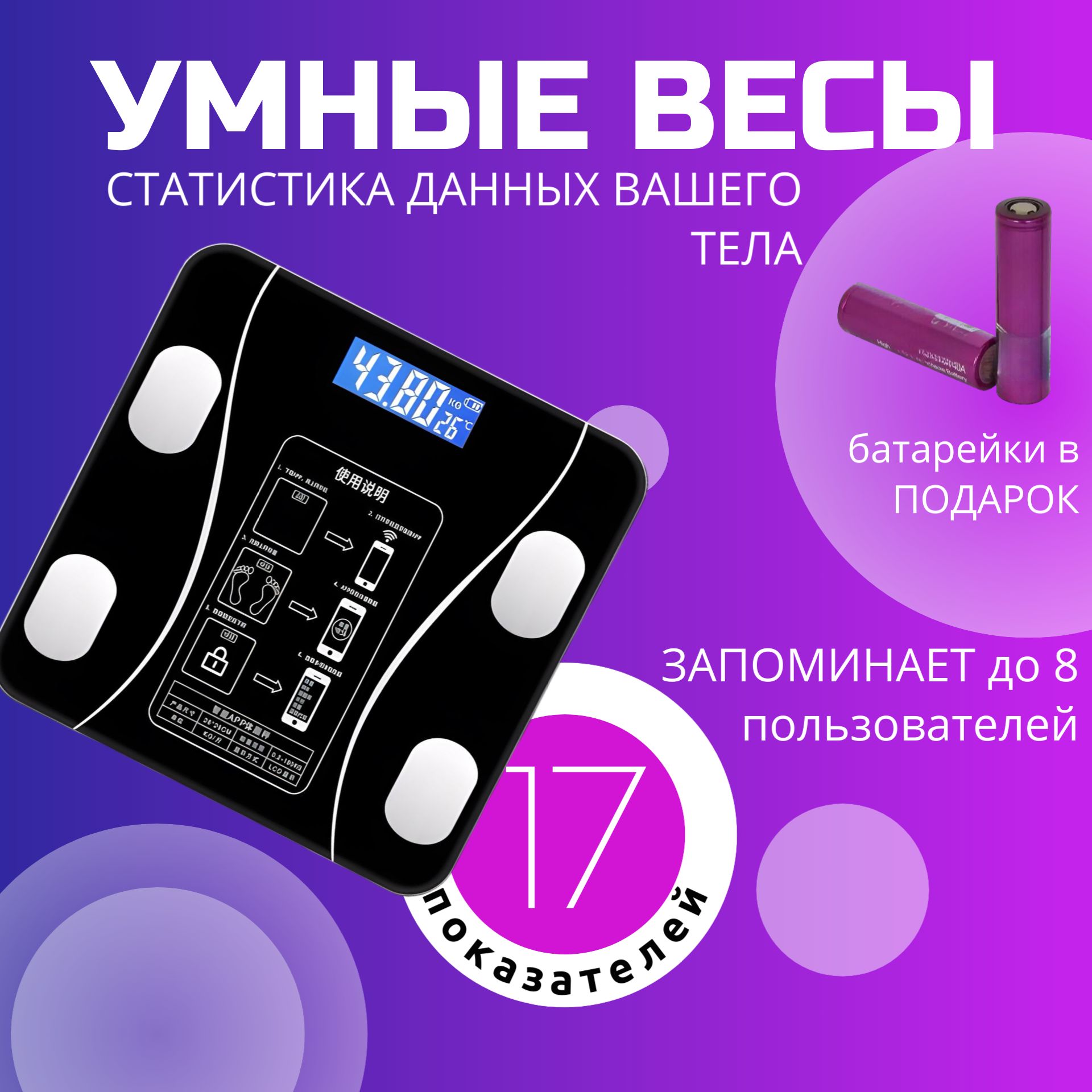 Напольные весы весы напольные умные, нагрузка 180 кг, точность 10 г