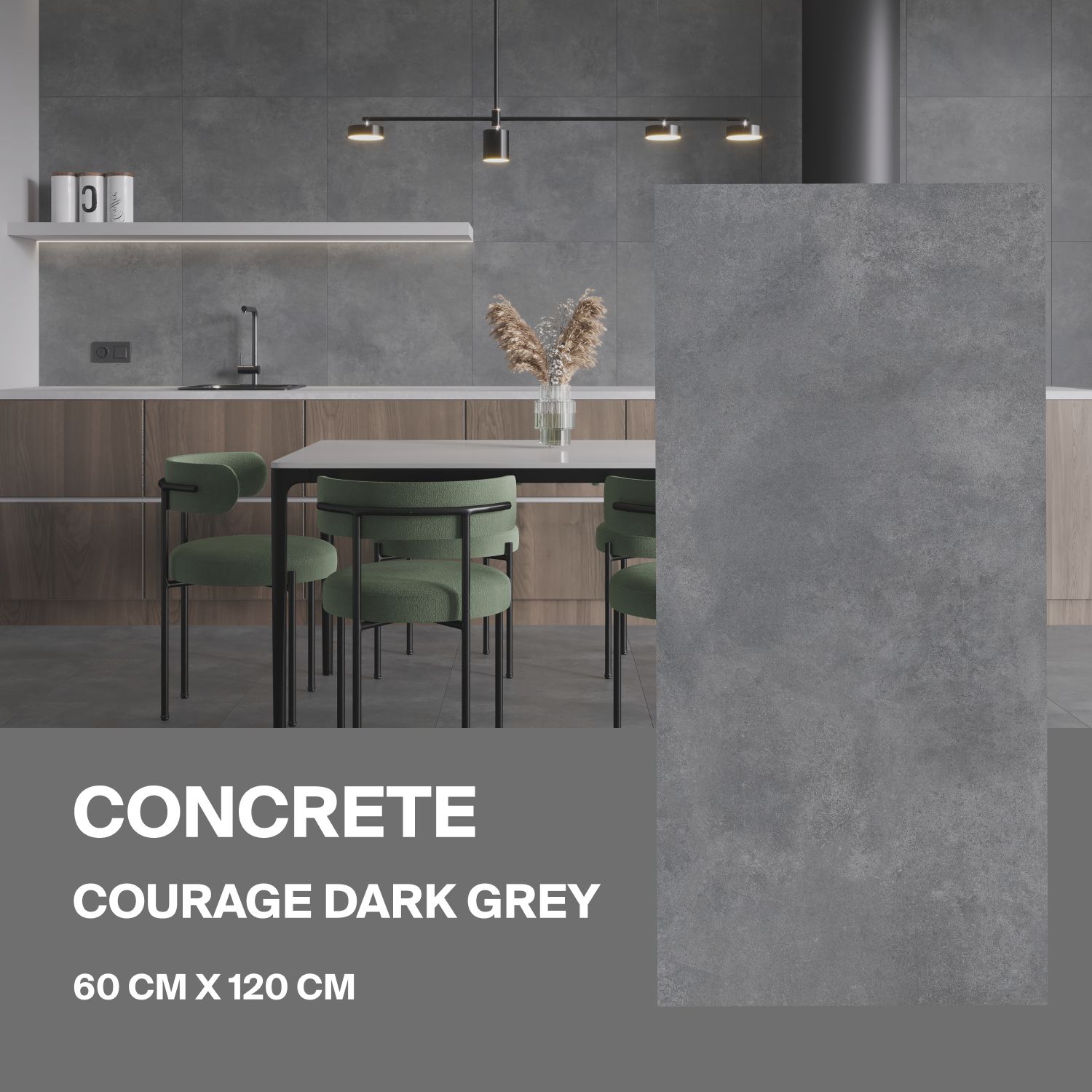 Керамогранит Ceradim Concrete Courage Dark Grey темно-серый 60х120 Матовый в упаковке 1,44м2 (2 плиты)